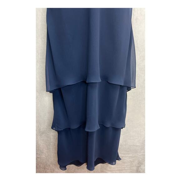 Frascara Elephant Trunk Tea Length Gown Wover Navy With Jacket Dress Size 12 NWT - Picture 8 of 11